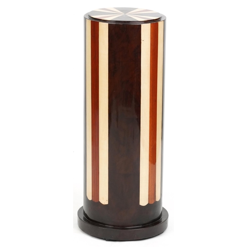 2121 - A modern Art Deco style cylindrical specimen wood pedestal, 80cm high.