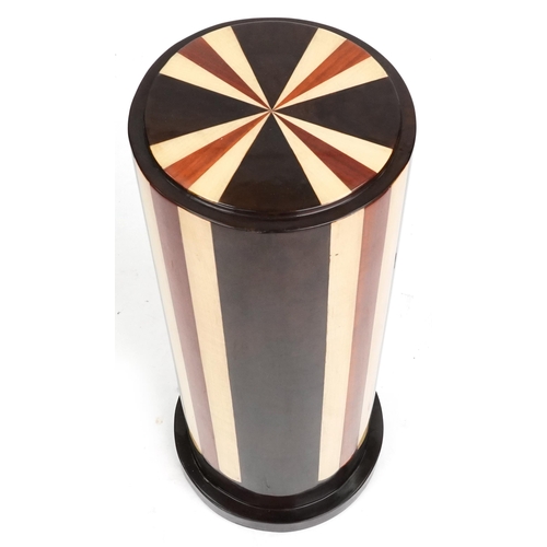 2121 - A modern Art Deco style cylindrical specimen wood pedestal, 80cm high.