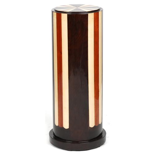 2121 - A modern Art Deco style cylindrical specimen wood pedestal, 80cm high.