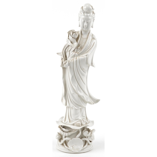 148 - A Chinese porcelain blanc de chine figure of Guanyin, 42cm high.