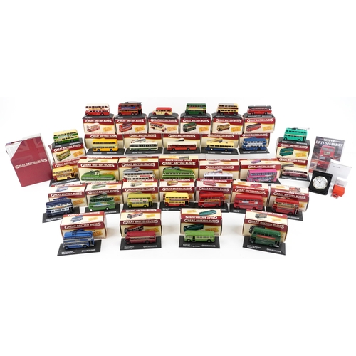 1153 - Thirty one Atlas Editions 1:76 scale diecast Great British Buses with boxes and booklets including B... 