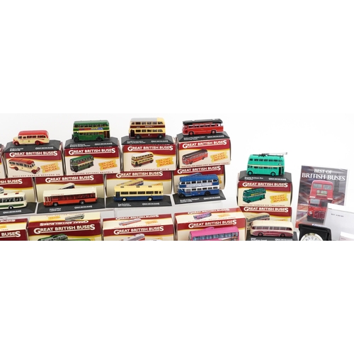 1153 - Thirty one Atlas Editions 1:76 scale diecast Great British Buses with boxes and booklets including B... 