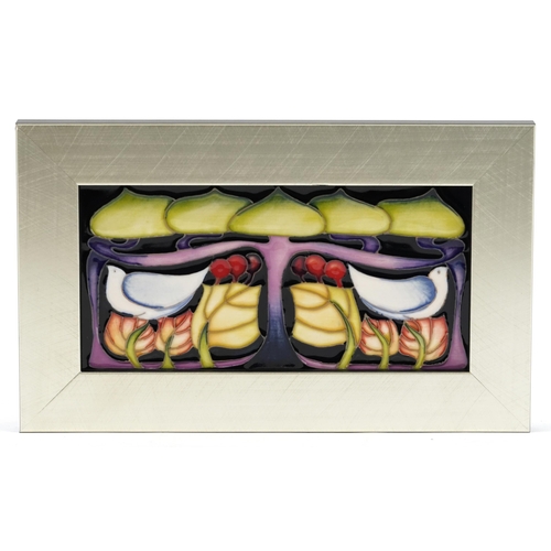 92 - A Moorcroft pottery 2017 plaque with paper label inscribed Knox PLQ9, overall 19cm x 11.5cm, with bo... 