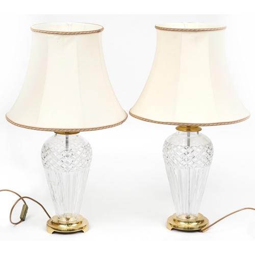 2152 - A pair of modern cut glass and gilt metal mounted table lamps, H-72cm.