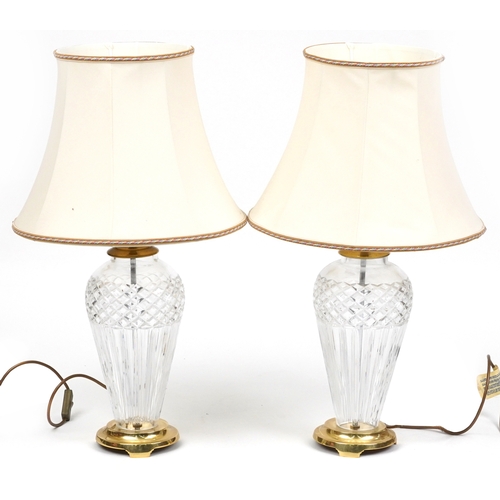 2152 - A pair of modern cut glass and gilt metal mounted table lamps, H-72cm.