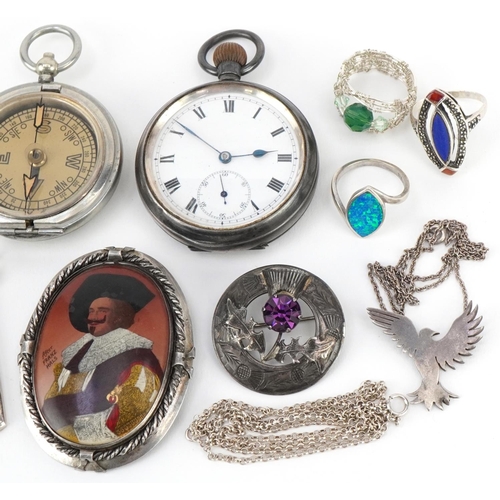 3724 - Antique and later jewellery including a gentlemen's silver open face pocket watch, silver Scottish t... 