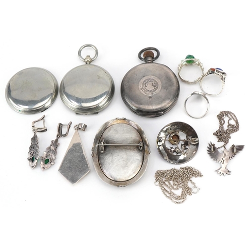 3724 - Antique and later jewellery including a gentlemen's silver open face pocket watch, silver Scottish t... 