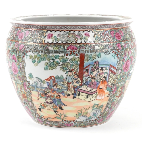 472 - A large 20th century Chinese porcelain fish bowl, hand painted in the famille verte pattern with an ... 