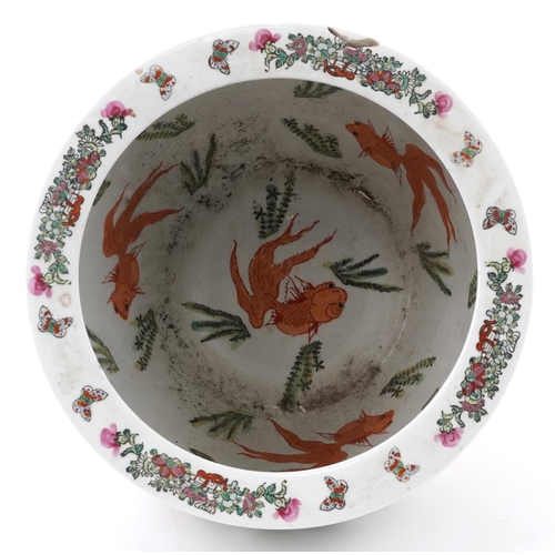 472 - A large 20th century Chinese porcelain fish bowl, hand painted in the famille verte pattern with an ... 