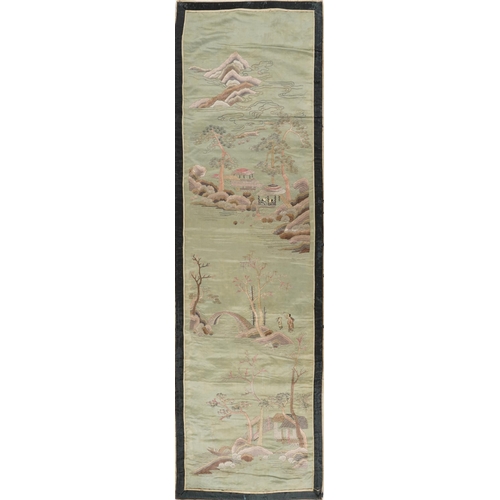 2516 - A set of four Chinese embroidered silk rectangular panels, early 20th century, 135cm x 42cm.