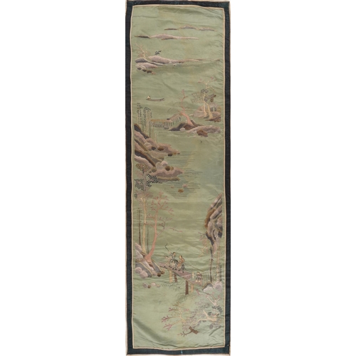 2516 - A set of four Chinese embroidered silk rectangular panels, early 20th century, 135cm x 42cm.