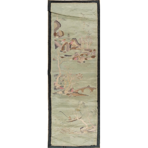 2516 - A set of four Chinese embroidered silk rectangular panels, early 20th century, 135cm x 42cm.