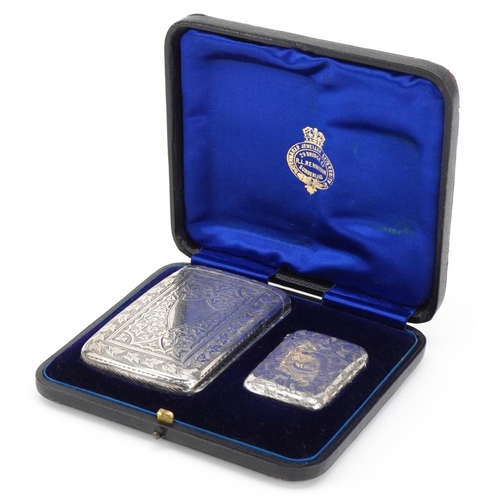 593 - Hilliard & Thomason, a Victorian silver cigarette case and vesta with gilt interior presented to Wal... 