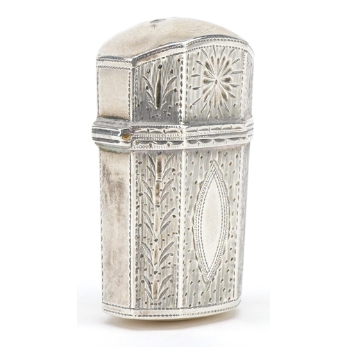 602 - Samuel Pemberton, a George III silver etui case with engraved decoration, Birmingham 1792, 5cm high,... 