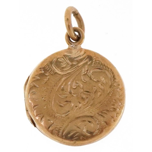 3437 - A 9ct gold floral engraved locket, 1.7cm high, 2.0g.