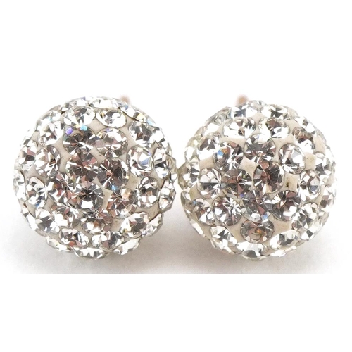 3137 - A pair of 9ct gold crystal ball design stud earrings, 7.5mm in diameter, total 1.0g.