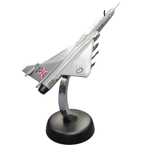 1494 - A large modern cast metal floor standing model of an RAF Mirage 2000 airplane, 138cm high x 85cm wid... 