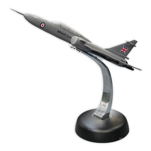 1494 - A large modern cast metal floor standing model of an RAF Mirage 2000 airplane, 138cm high x 85cm wid... 