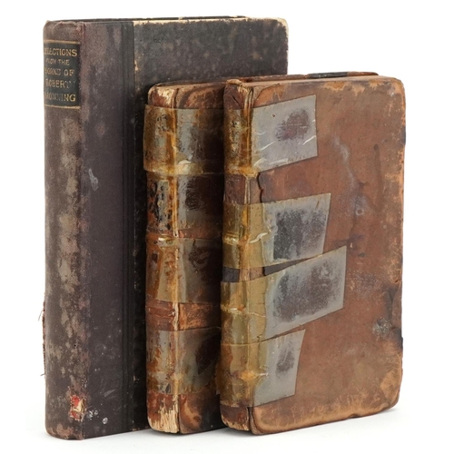 1421 - The Political Works of Charles Churchill, volumes one and two circa 1779, brown leather bound book t... 