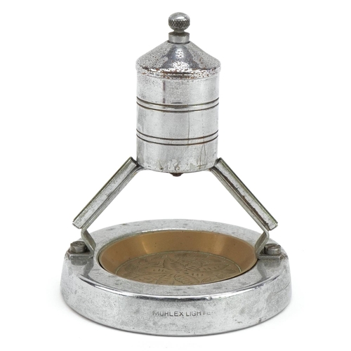 1609 - A mid 20th century Rocola chromium plated Muhlex table lighter and ashtray, 13cm high.