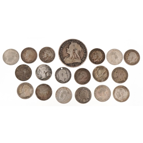 1273 - British Victorian and later silver coinage to include a 1900 florin and eighteen silver three pennny... 