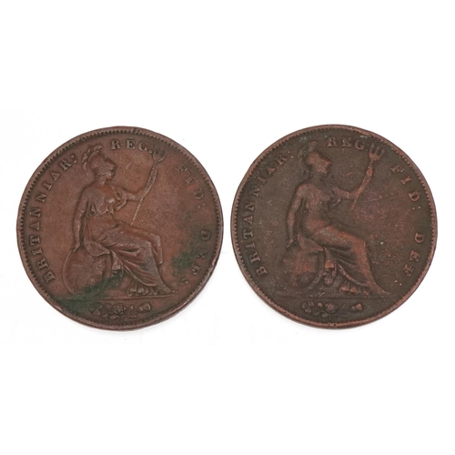 1268 - Two Victorian copper pennies dates 1844 and 1858.