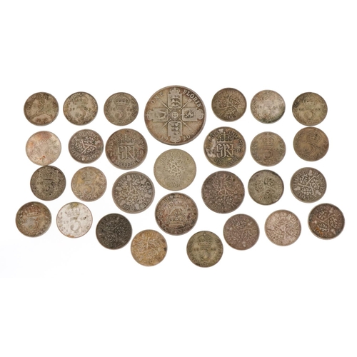 1271 - Pre 1947 silver coins comprising florin, sixpences and threepences.