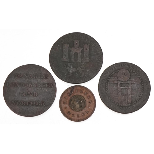 1269 - Three 18th century Norfolk copper tokens to include 'May Peace & Plenty Accompany the Prince & Princ... 