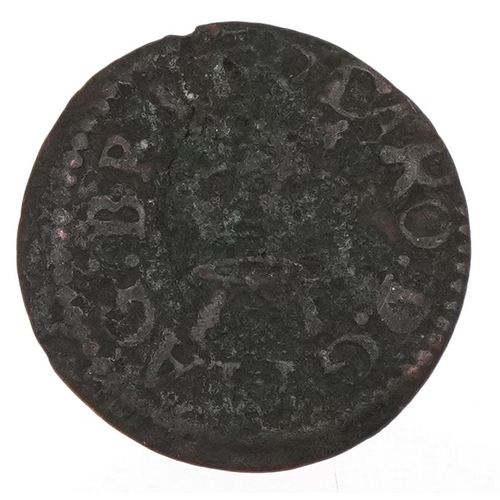 1276 - A 1616-1623 James I copper farthing, 16mm in diameter.