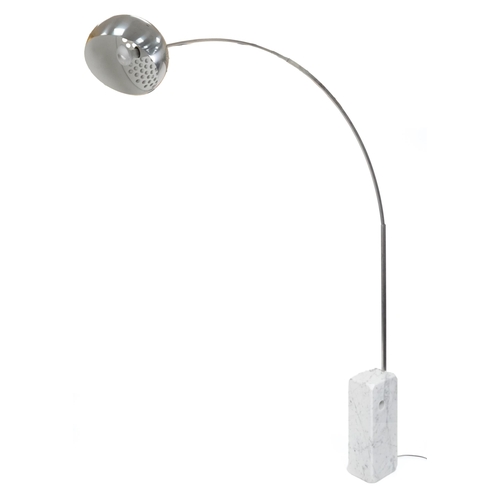 An Italian Carrara marble and chromium plated Arco floor lamp by Achille & Pier Giacomo for Castiglioni, H-220cm.