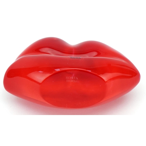 45 - A Kosta Boda glass pair of lips, signed, 11cm wide.