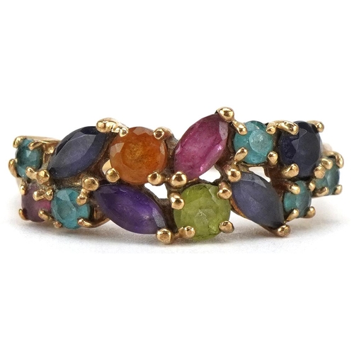 3557 - A 9ct gold multi gem ring, size O, 3.1g.