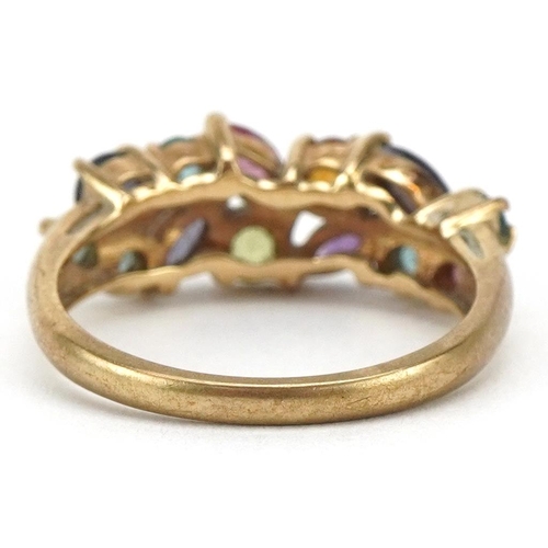 3557 - A 9ct gold multi gem ring, size O, 3.1g.