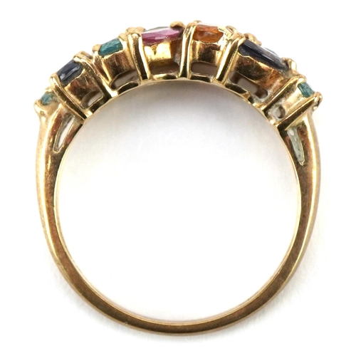 3557 - A 9ct gold multi gem ring, size O, 3.1g.