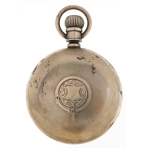 3555 - Waltham Mass, a gentlemen's white metal open face top wind pocket watch, having enamelled dial with ... 