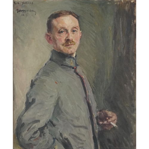 2190 - S.L. Baums - Three quarter length portrait of a German field officer, oil on board, indistinctly sig... 