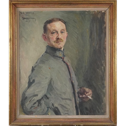 2190 - S.L. Baums - Three quarter length portrait of a German field officer, oil on board, indistinctly sig... 