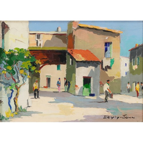 Cecil D'Oyly John (1906-1993) - Vallauris, near Cannes, South of France, continental street scene, mid 20th century South African school oil on canvas, signed, framed, 24cm x 34cm.