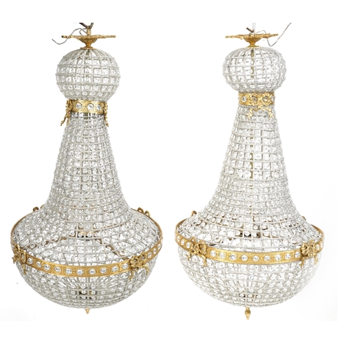 2165 - A pair of modern gilt metal ceiling lights, H-98cm.