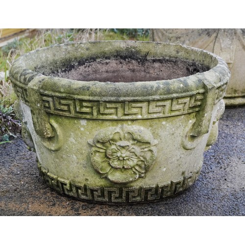 2183 - A 20th century cast composition circular garden planter with Greek key decoration, H-34cm.