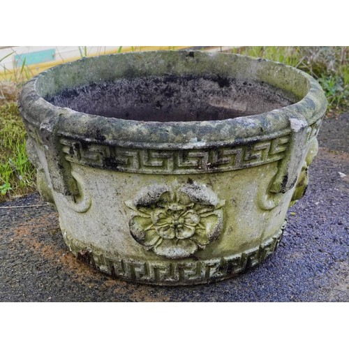 2183 - A 20th century cast composition circular garden planter with Greek key decoration, H-34cm.