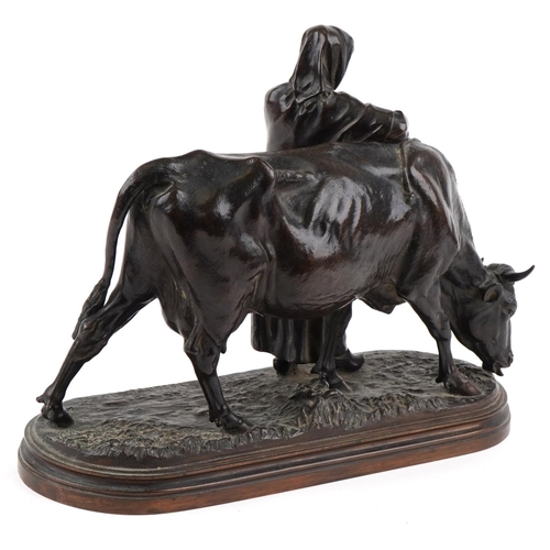  Isidore Jules Bonheur (French 1827-1901) - Herdswoman with cow, 19th century brown patinated bronze ... 