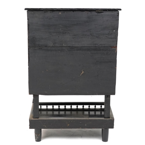  A late 19th century Aesthetic Movement ebonised and burr walnut side cabinet, circa 1880, fitted wit... 