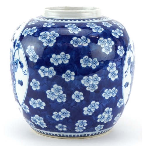 136 - A Chinese blue and white porcelain ginger jar, late 18th/early 19th century, with opposing panels, b... 