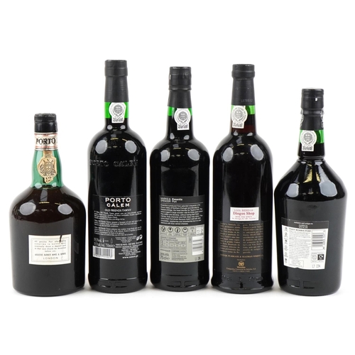 481 - Five bottles of port including an Extra Dry White Dalva's port, a Taylor's Selected port and a Fines... 