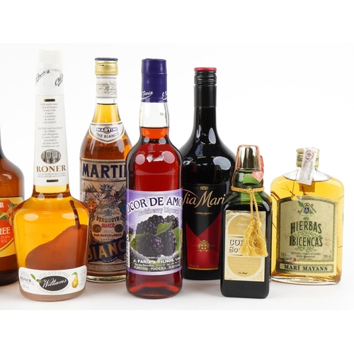 517 - A group of alcohol including a Martini Bianco vermouth, a Licor de Amora blackberry liqueur, a Tia M... 