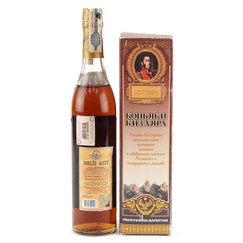 480 - Two bottles of cognac comprising a boxed bottle of Republic of Dagestan and a bottle of Belii Aist, ... 