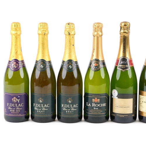 525 - Ten bottles of Champagne including a Baron de Bellac Brut, a Laroche Brut and a Premier Cru Champagn... 