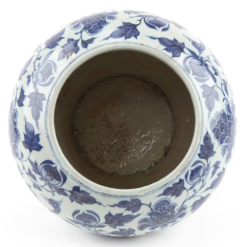 223 - A large Chinese blue and white porcelain vase hand painted with a bird of paradise and foliage, 20th... 