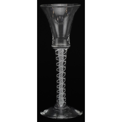 159 - 18th century wine glass with multiple opaque air twist stem, 15.5cm high